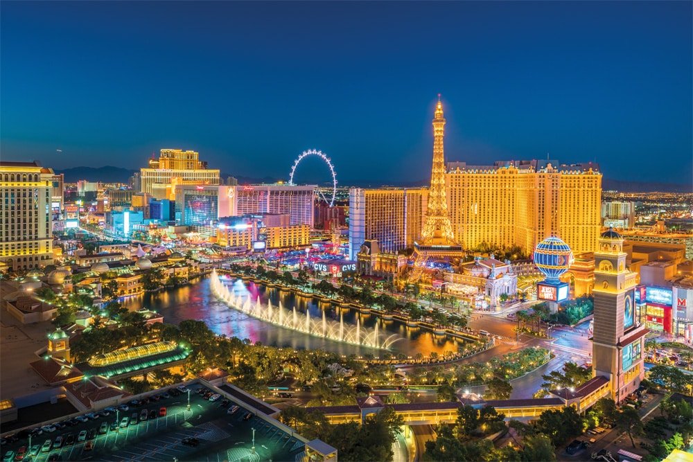 Vista noturna de Las Vegas nos Estados Unidos